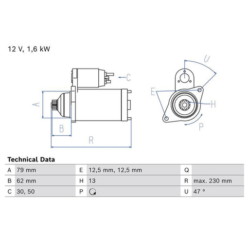 Bosch Starter Motor 12V 1.2kW 13 Teeth 0 986 026 970