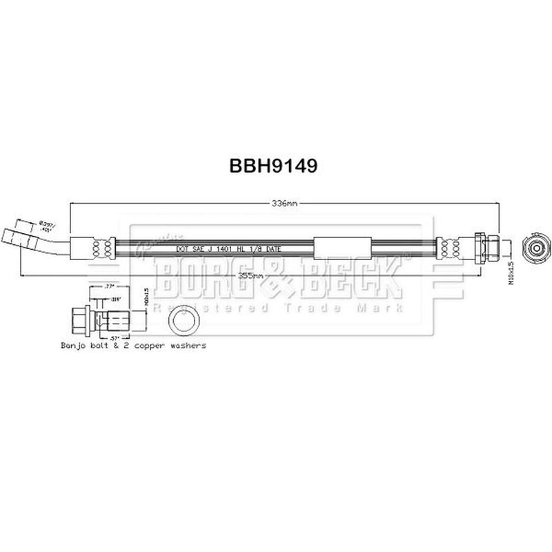 Borg & Beck Brake Hydraulic Hose Line Rear Right BBH9149