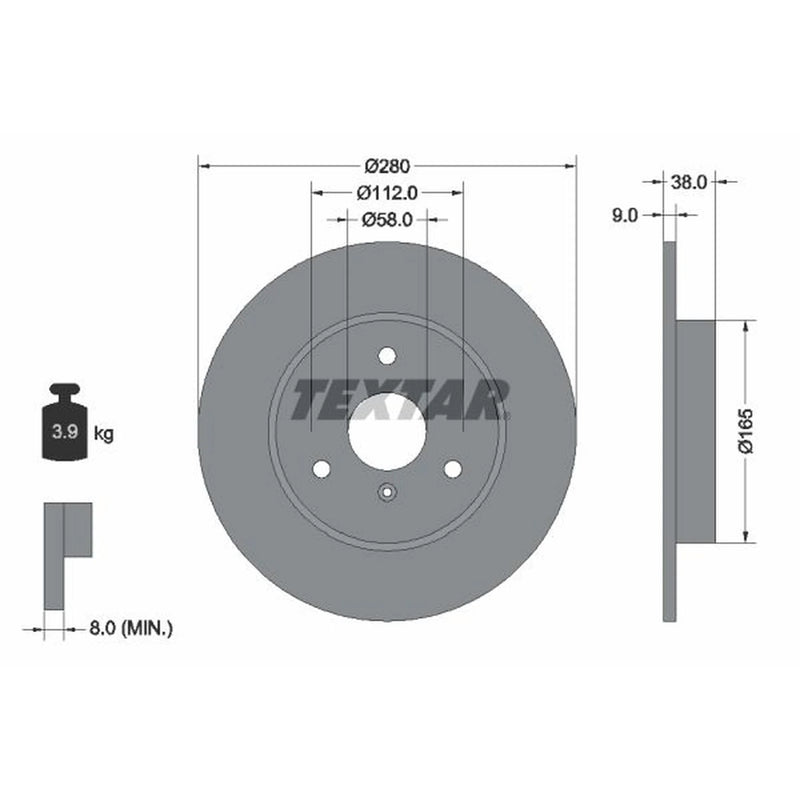 Textar 2 x Solid Front Brake Discs 92097603-x2