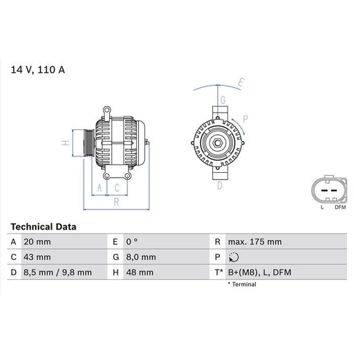 Bosch Car Alternator 12V 0 986 048 750