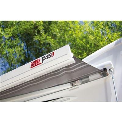 Fiamma F45L Winch Awning 4.5M Polar White Case Royal Blue Fabric Motorhome - Fiamma - Van Life Living