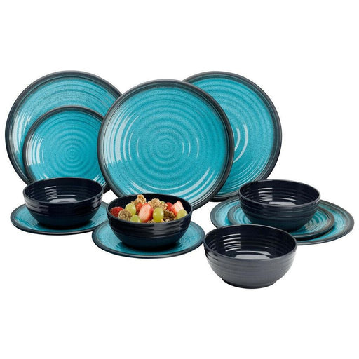 Flamefield Granite Aqua Dinner Set Premium Melamine 12 piece Camping Picnic - Flamefield - Van Life Living