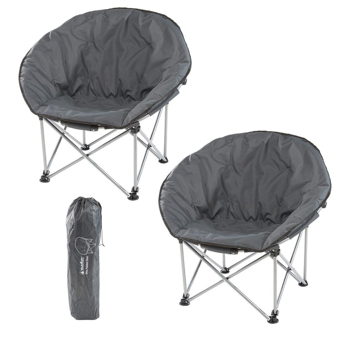 Grey Adult Bucket Camping Chair Padded High Back Folding Orca Moon Chair & Bag x2 - Summit - Van Life Living