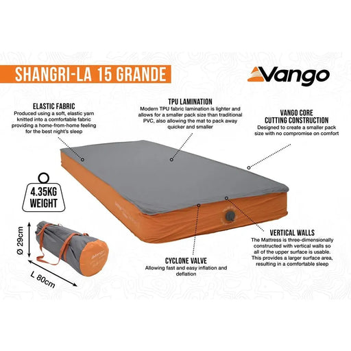 Vango Shangri-La II 15 Grande 15 Grande Cloud Grey / Orange Self Inflating Sleep Mat - Vango - Van Life Living