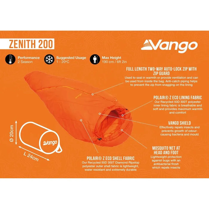 Vango Zenith 200 200 Tango Red Sleeping Bag - Vango - Van Life Living