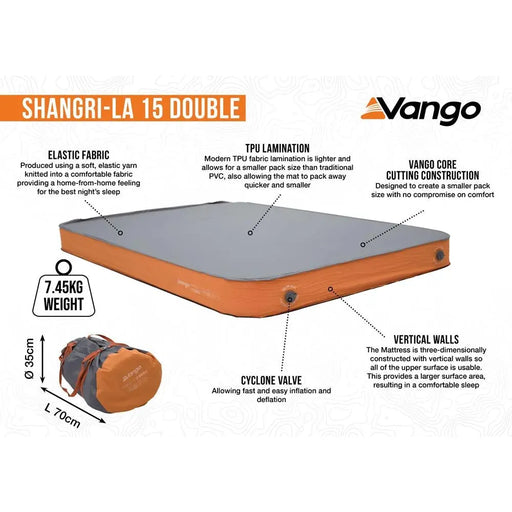 Vango Shangri-La II 15 Double 15 Double Cloud Grey / Orange Self Inflating Sleep Mat - Vango - Van Life Living