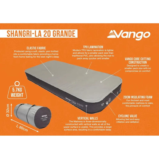 Vango Shangri-La II 20 Grande 20 Grande Cloud Grey / Shadow Grey Self Inflating Sleep Mat - Vango - Van Life Living