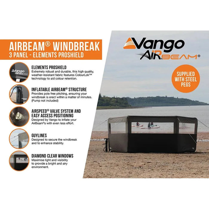 Vango AirBeam Windbreak - 3 Panel - Elements ProShield Shadow Grey - Vango - Van Life Living