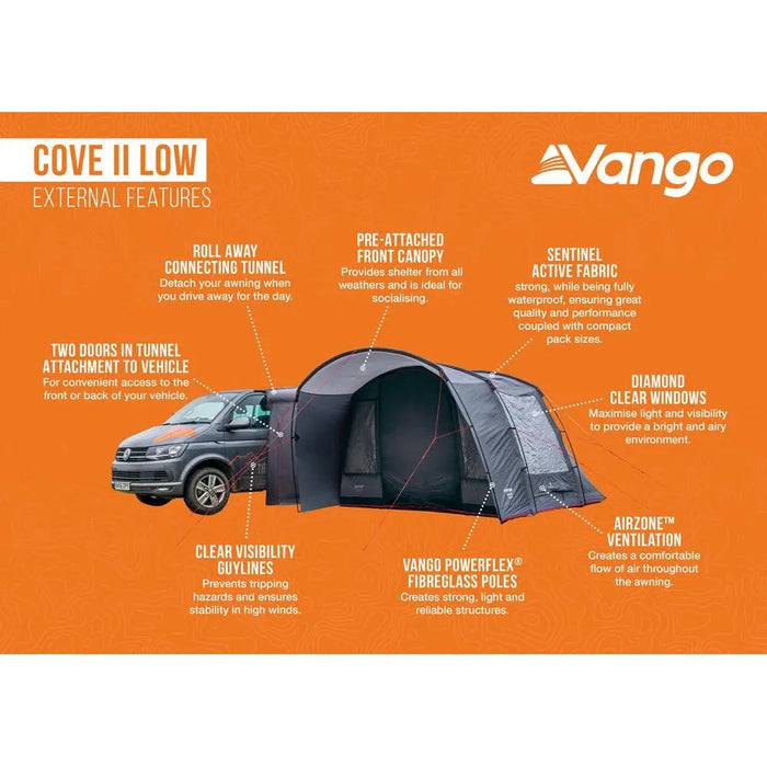 Vango Cove II Drive Away Awning Smoke - Low - VW T5, T6 Campervan 180 - 210 cm - Vango - Van Life Living