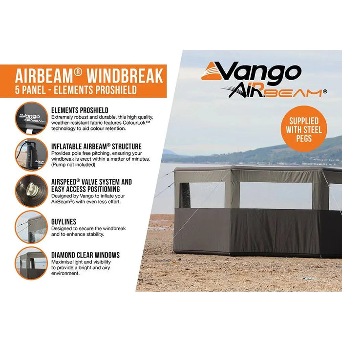 Vango AirBeam Windbreak - 5 Panel - Elements ProShield Shadow Grey - Vango - Van Life Living