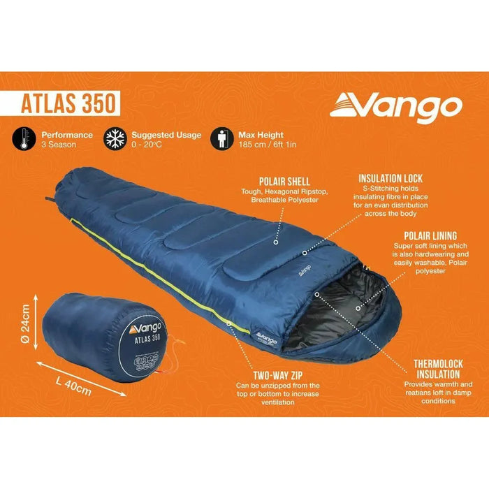 Vango Atlas 350 Ink Blue Sleeping Bag Single - Vango - Van Life Living