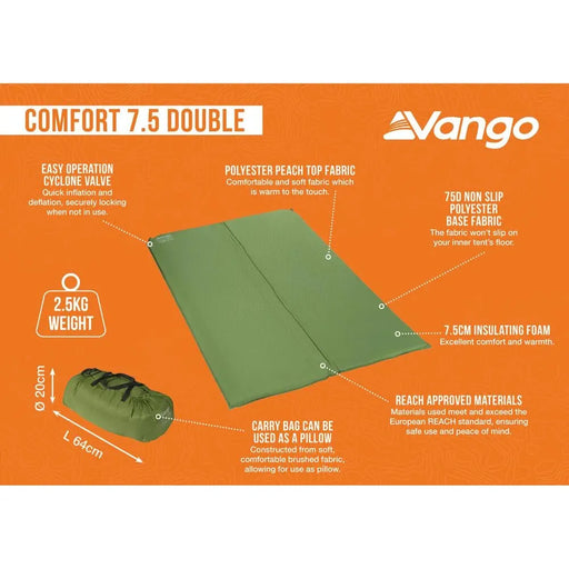 Vango Comfort 7.5 Double 7.5 Double Herbal Self Inflating Sleep Mat - Vango - Van Life Living