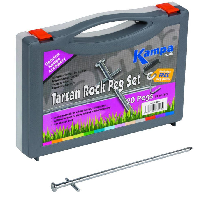 Kampa Caravan Tents Awning Camping Pack of 20 Tarzan Rock Peg Set & Puller - Kampa - Van Life Living