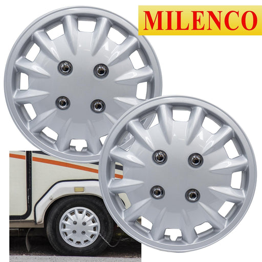 Milenco Silver Wheel Trims Hub Caps 337S 13" Bailey Type Caravan Pair Motorhome - ukcampingandleisure - Van Life Living