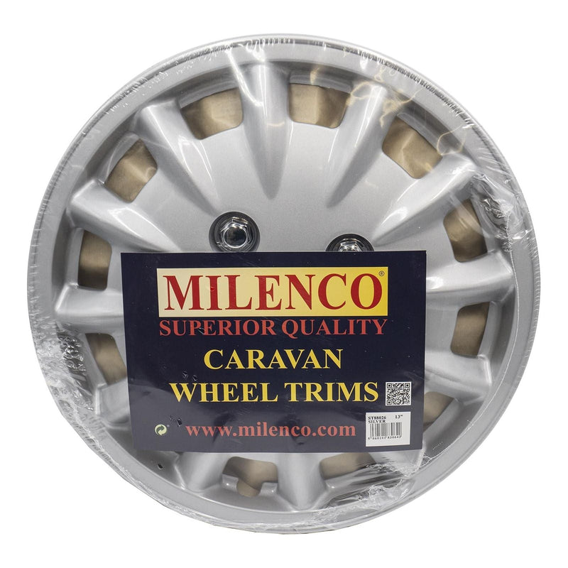 Milenco Silver Wheel Trims Hub Caps 337S 13" Bailey Type Caravan Pair Motorhome - ukcampingandleisure - Van Life Living