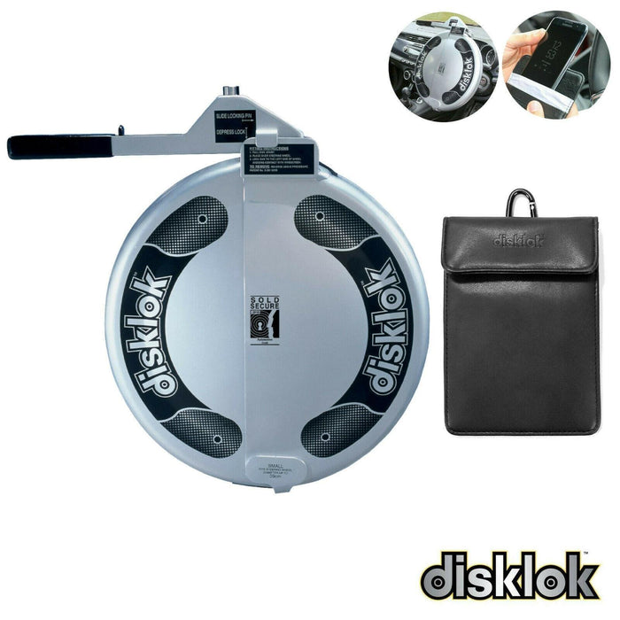 Small Silver Disklok Steering Wheel Security Anti Theft Clamp + Large Rfid Pouch - Disklok - Van Life Living