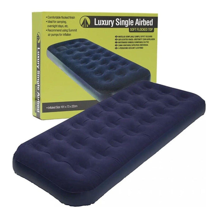 Summit Blue Flocked Single Inflatable Air Bed Outdoor Camping Mattress - Summit - Van Life Living