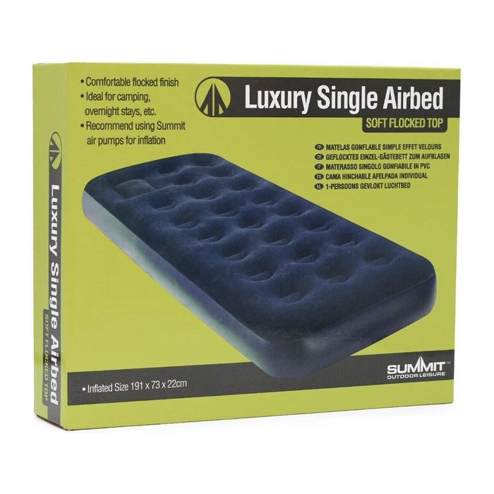 Summit Blue Flocked Single Inflatable Air Bed Outdoor Camping Mattress - Summit - Van Life Living