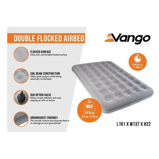 Vango Double Flocked Inflatable Airbed - Nocturne Grey Camping - Vango - Van Life Living