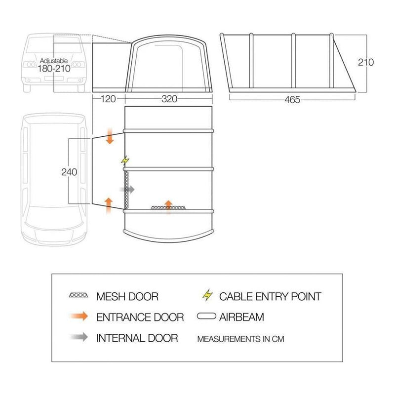 Vango Galli III Low Campervan Drive Away Inflatable Air Beam Awning VW T5 T6 - Vango - Van Life Living