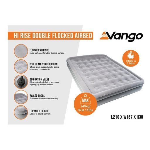 Vango Hi Rise Double Airbed Flocked Camping Caravan Awning Raised Air Bed - Vango - Van Life Living